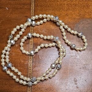 Elegant Faux Pearl and Silver Tone Beaded Necklace